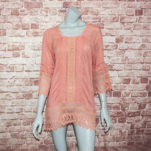 Johnny Was Women's Crochet Lace Mesh Tunic Blouse